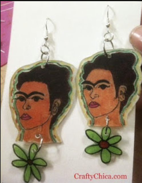 Frida Shrink Art Earrings - frida kahlo craft projects